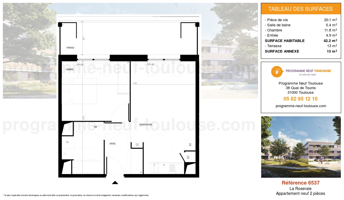 Plan pour un Appartement neuf de  42.2m² à
					La Roseraie