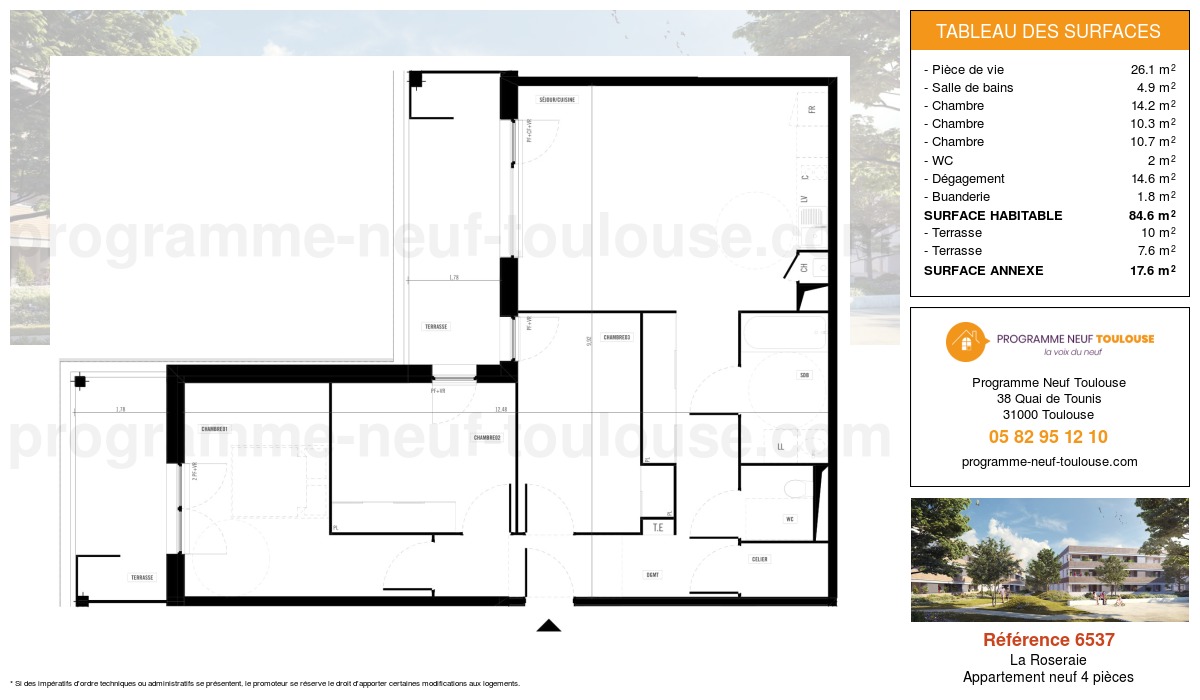 Plan pour un Appartement neuf de  84.6m² à
					La Roseraie