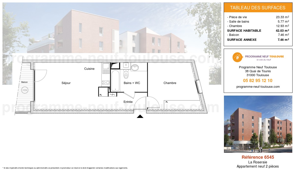 Plan pour un Appartement neuf de  42.03m² à
					La Roseraie