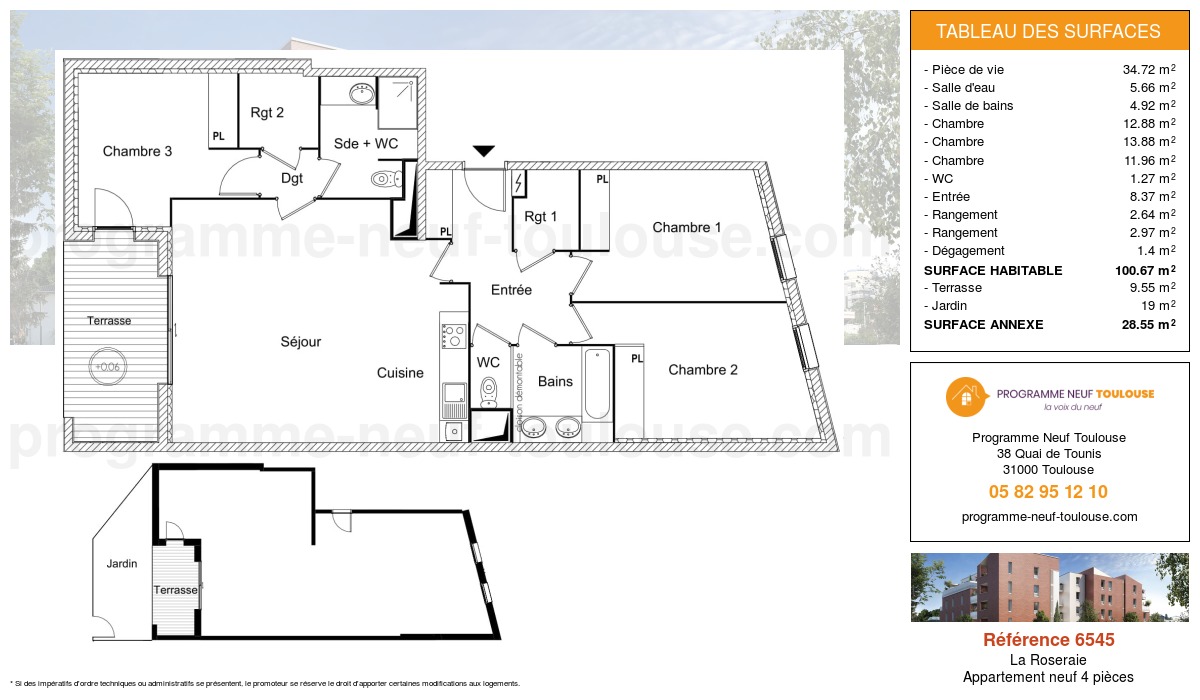 Plan pour un Appartement neuf de  100.69m² à
					La Roseraie