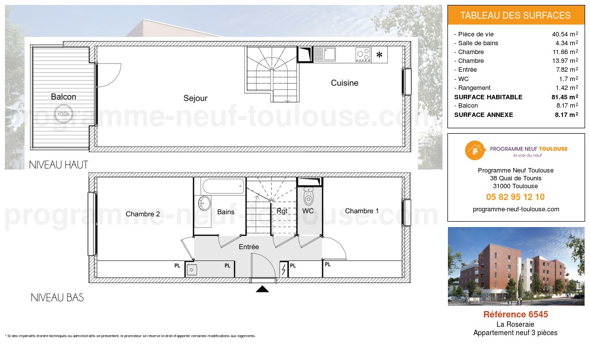Plan pour un Appartement neuf de  81.45m² à
					La Roseraie