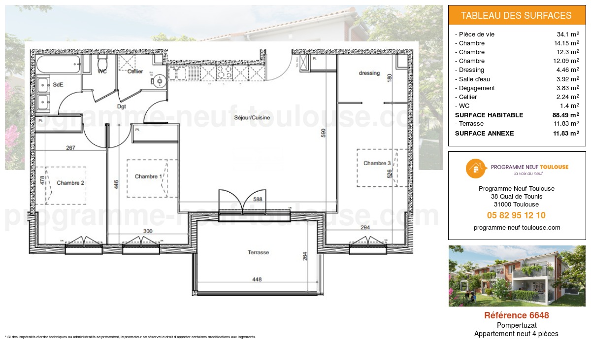 Plan pour un Appartement neuf de  88.89m² à
					Pompertuzat