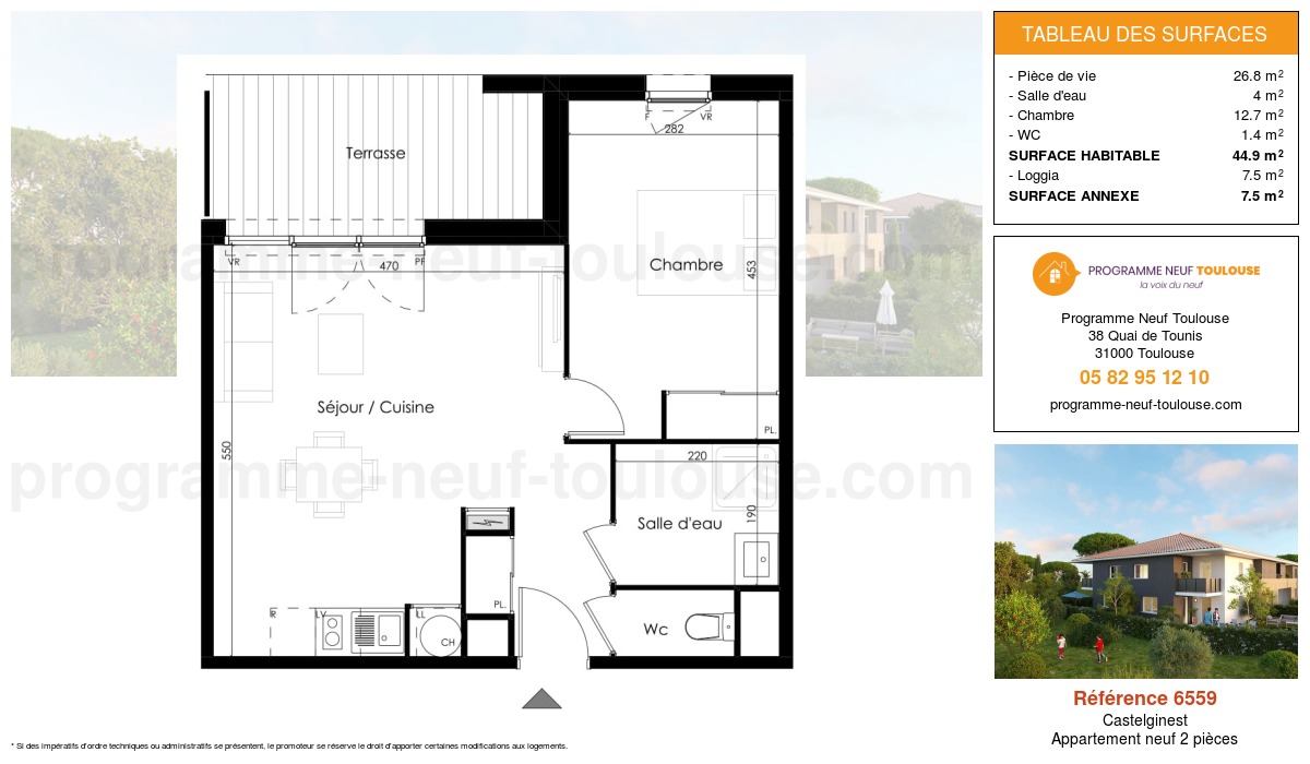Plan pour un Appartement neuf de  44.9m² à
					Castelginest