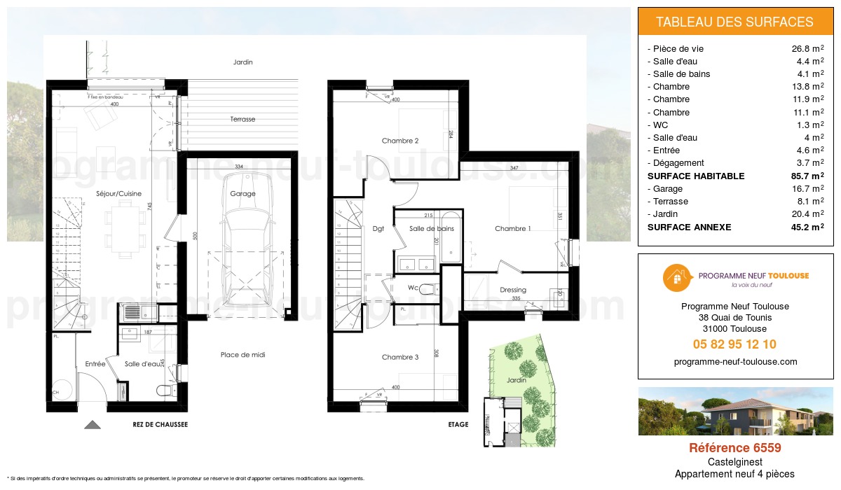 Plan pour un Appartement neuf de  85.7m² à
					Castelginest
