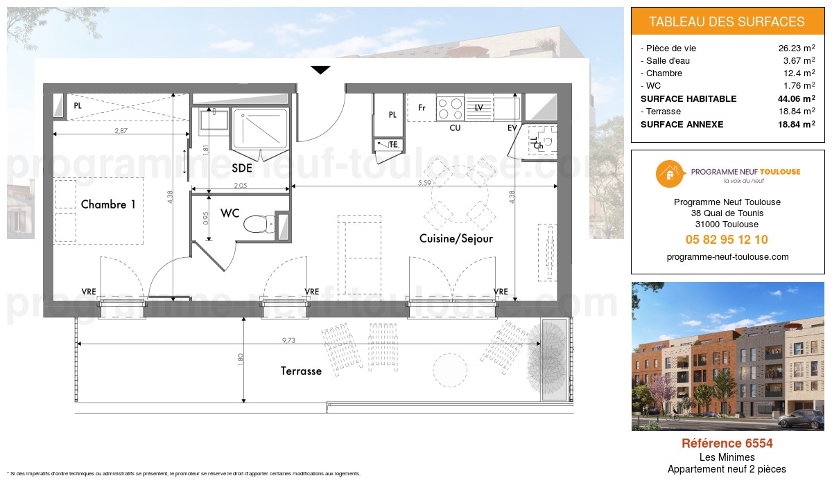 Plan pour un Appartement neuf de  44.06m² à
					Les Minimes