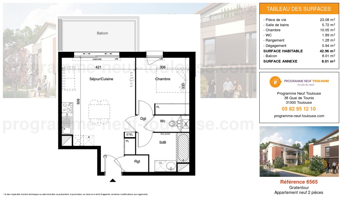 Plan pour un Appartement neuf de  42.96m² à
					Gratentour