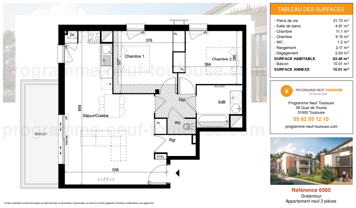 Plan pour un Appartement neuf de  63.48m² à
					Gratentour