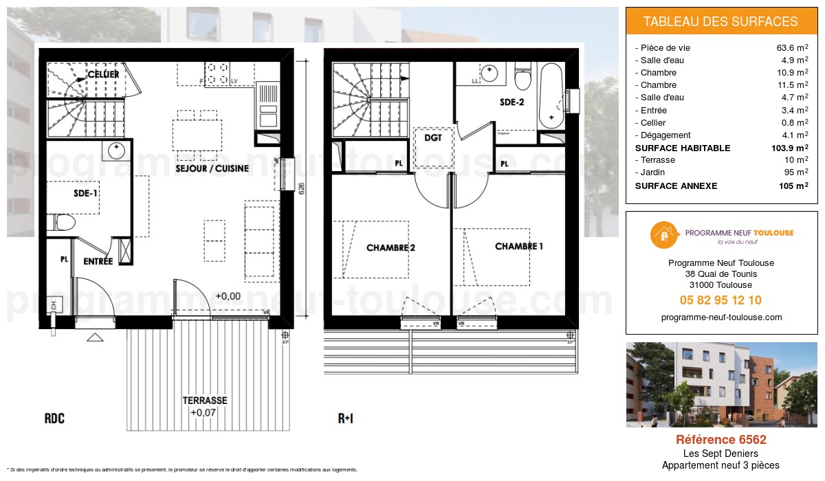 Plan pour un Appartement neuf de  63.6m² à
					Les Sept Deniers
