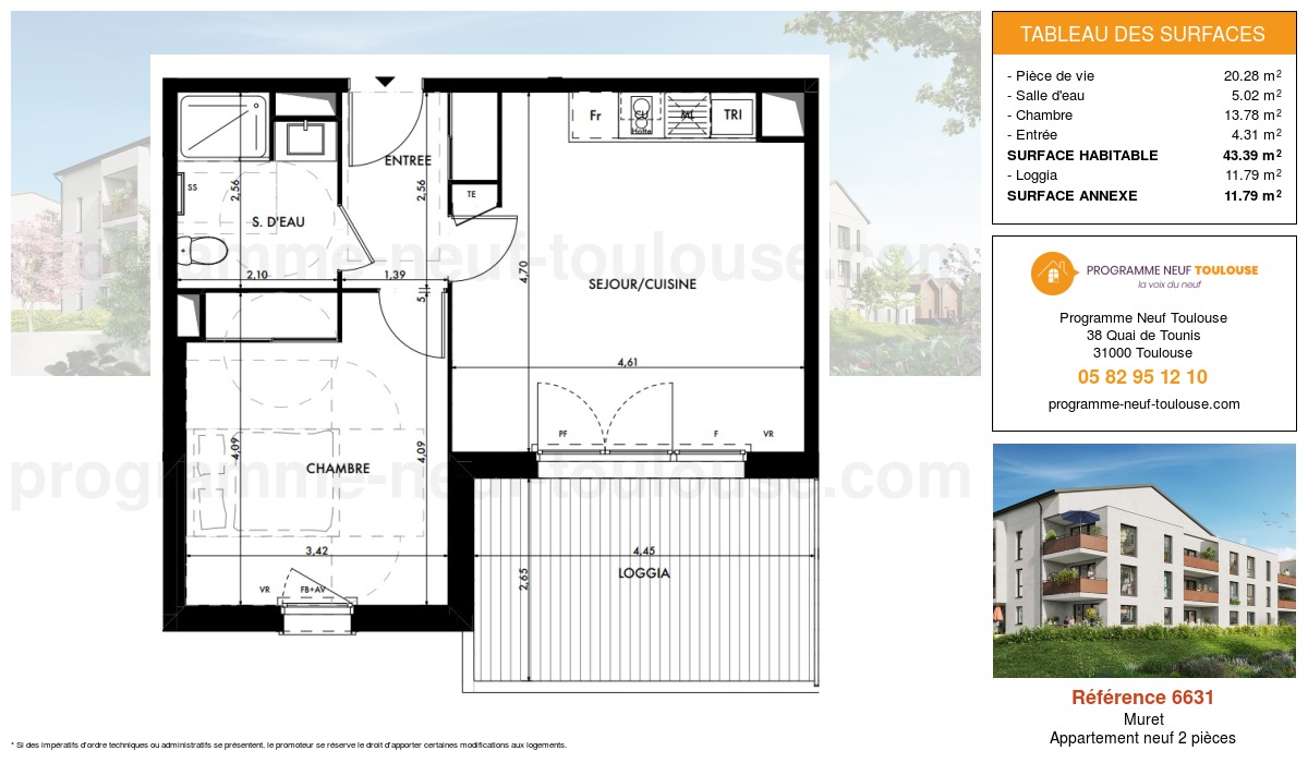 Plan pour un Appartement neuf de  43.39m² à
					Muret