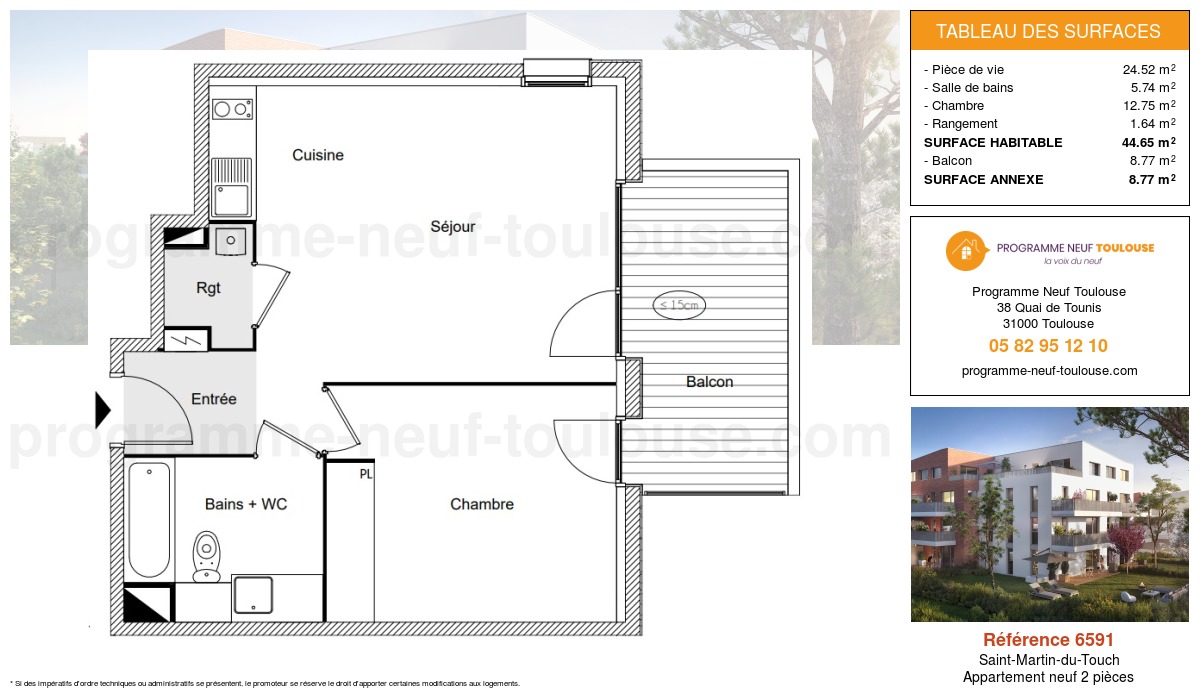Plan pour un Appartement neuf de  44.65m² à
					Saint-Martin-du-Touch
