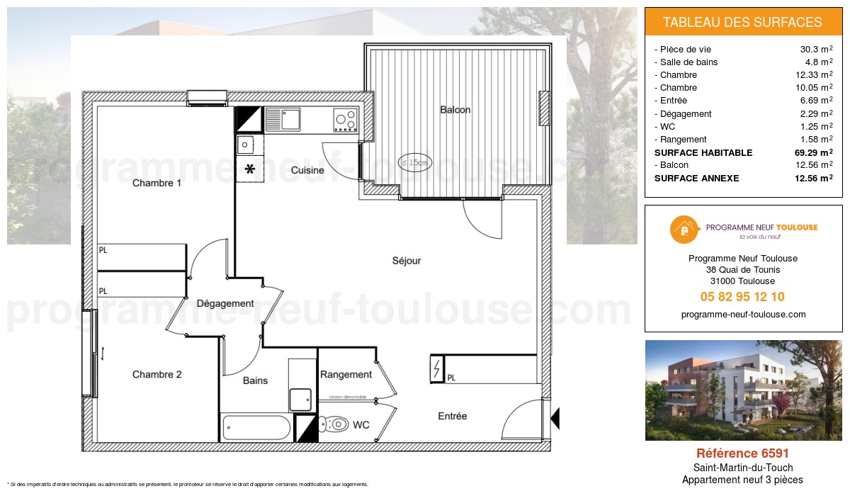 Plan pour un Appartement neuf de  69.29m² à
					Saint-Martin-du-Touch
