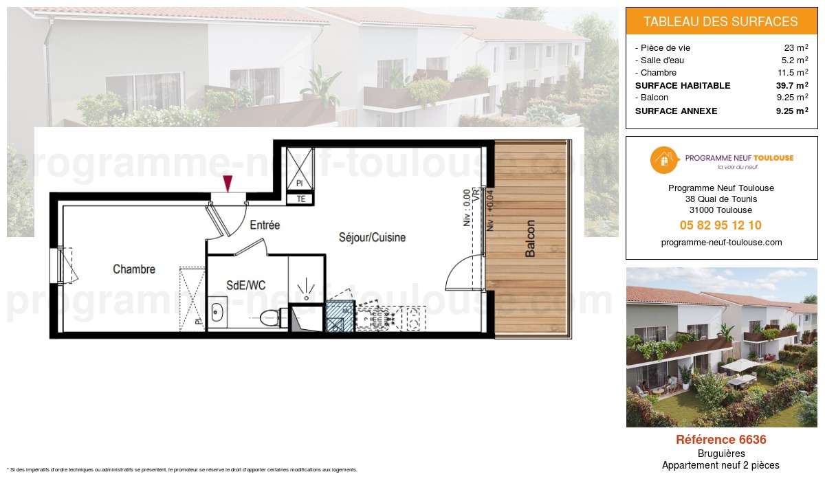 Plan pour un Appartement neuf de  39.7m² à
					Bruguières