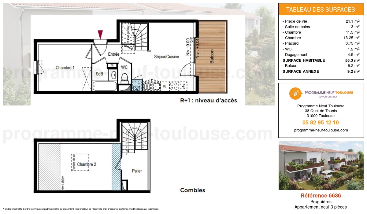 Plan pour un Appartement neuf de  55.3m² à
					Bruguières