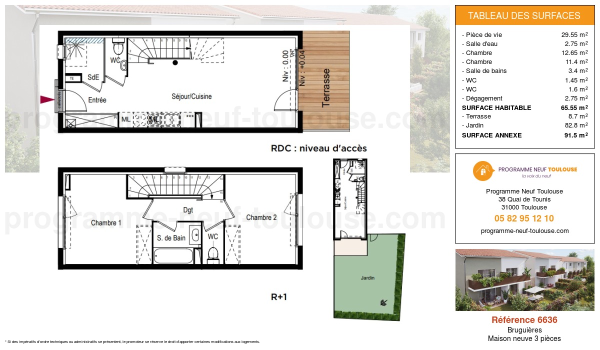 Plan pour un Maison neuve de  65.55m² à
					Bruguières