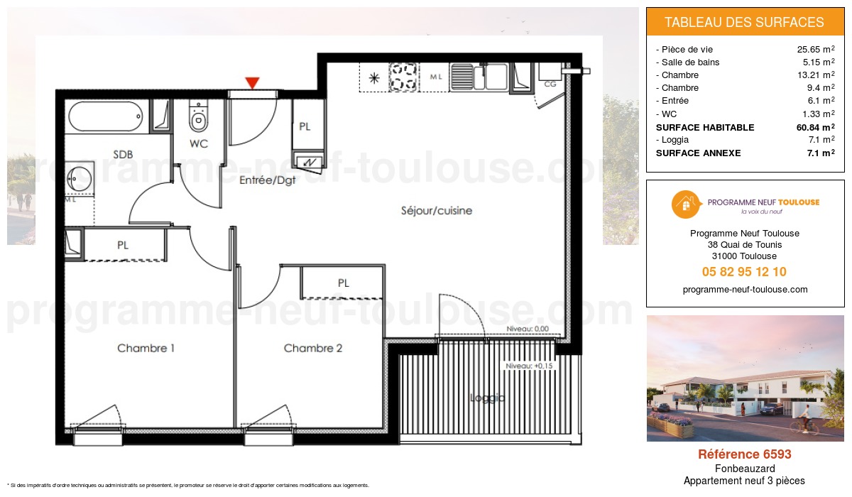 Plan pour un Appartement neuf de  60.84m² à
					Fonbeauzard