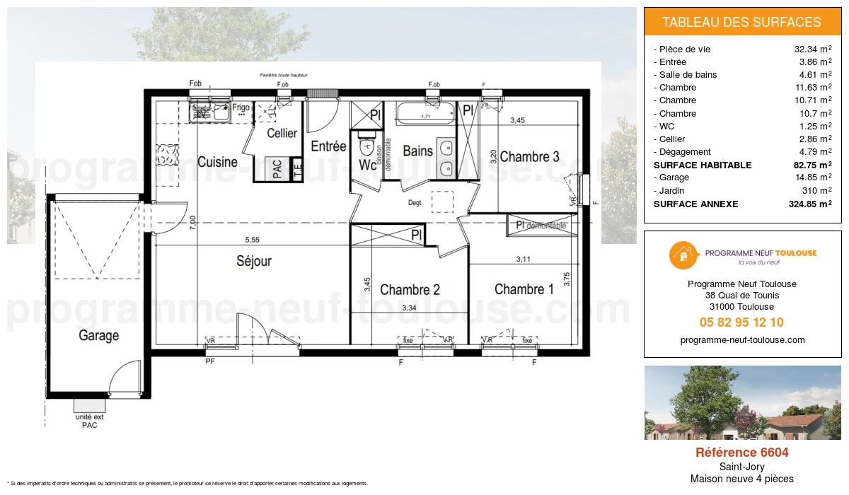 Plan pour un Maison neuve de  82.75m² à
					Saint-Jory