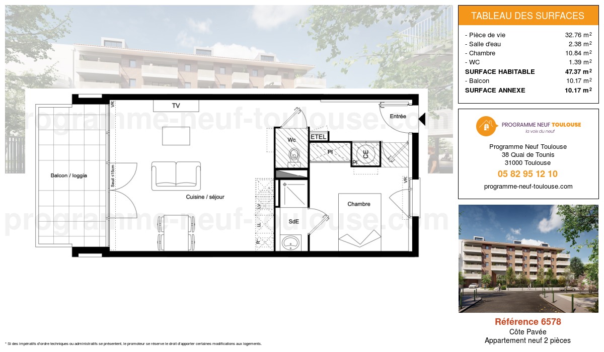 Plan pour un Appartement neuf de  47.37m² à
					Côte Pavée