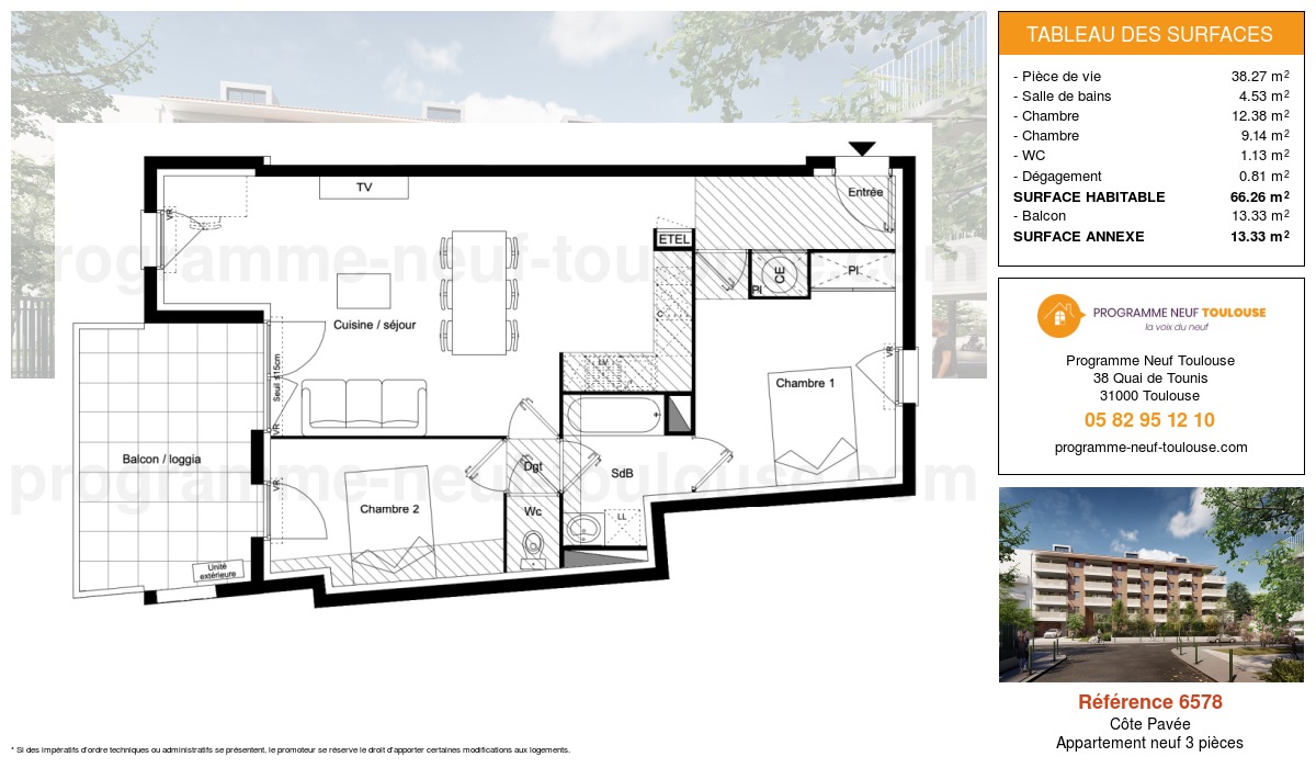 Plan pour un Appartement neuf de  66.26m² à
					Côte Pavée