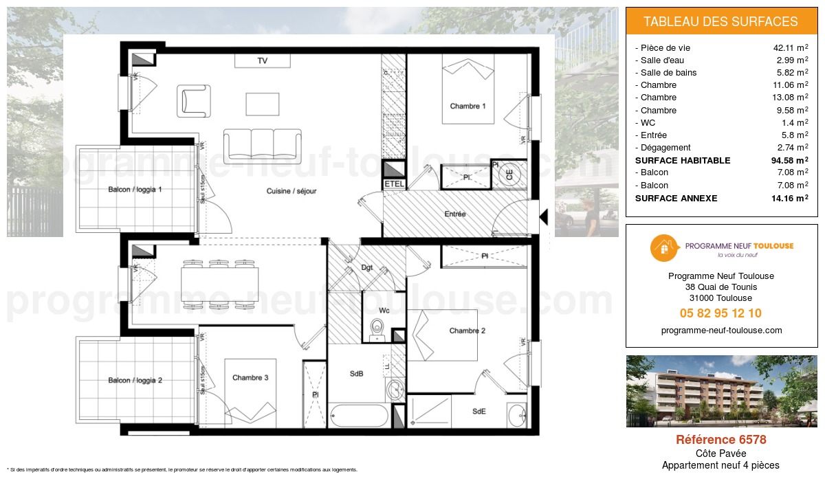 Plan pour un Appartement neuf de  94.58m² à
					Côte Pavée