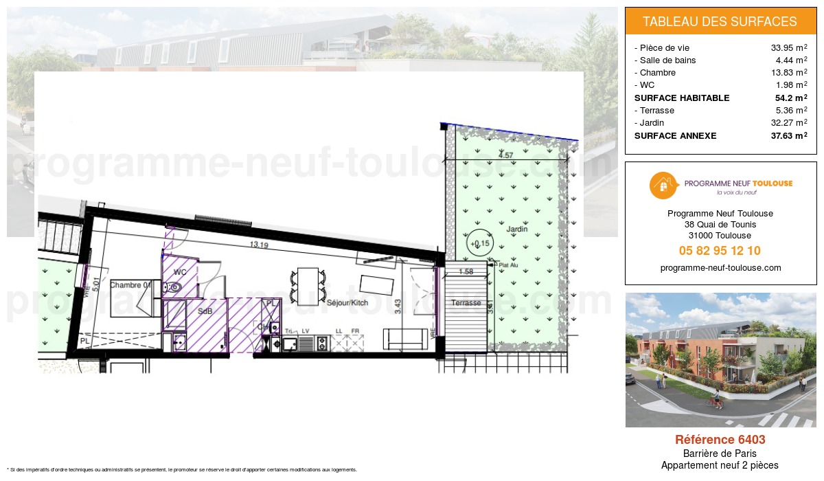 Plan pour un Appartement neuf de  54.2m² à
					Barrière de Paris
