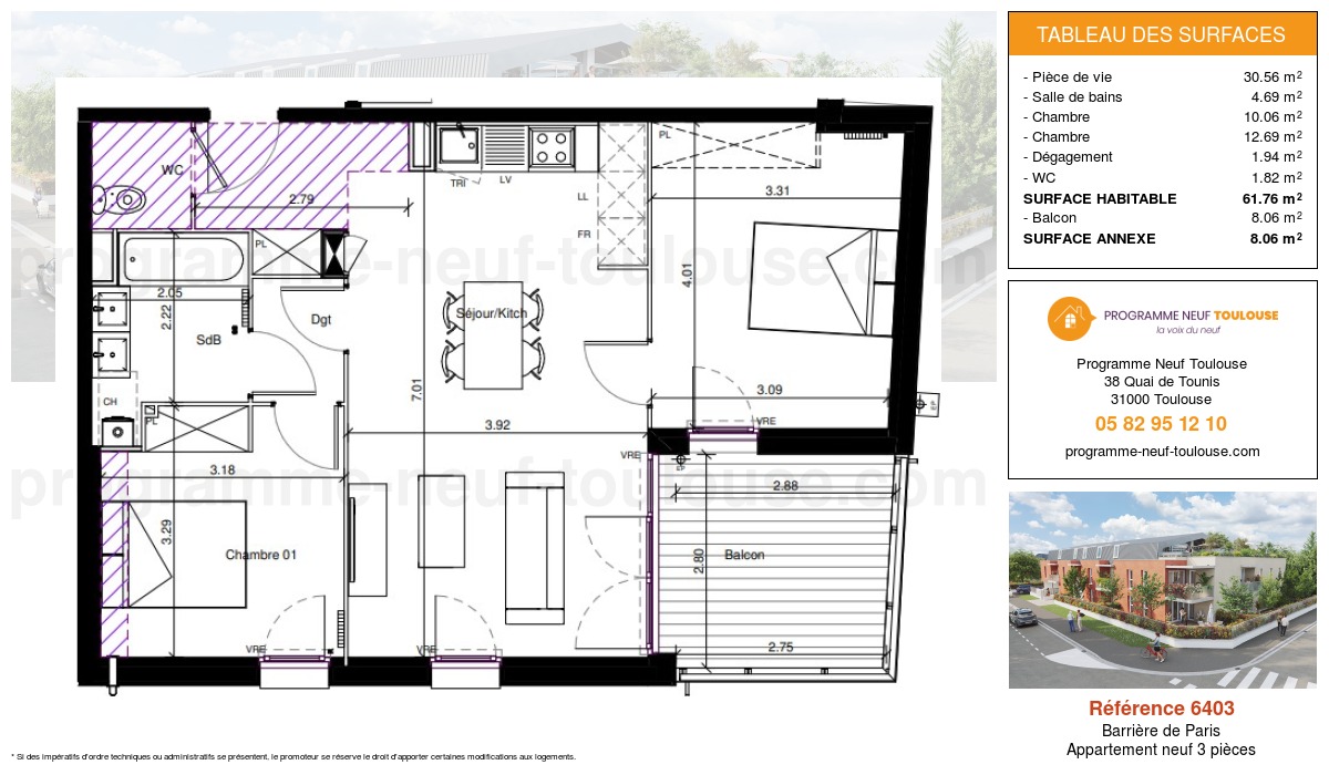 Plan pour un Appartement neuf de  61.76m² à
					Barrière de Paris