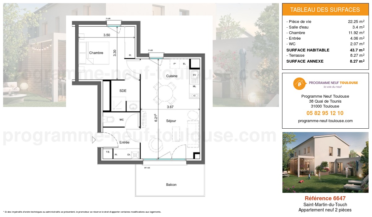 Plan pour un Appartement neuf de  43.7m² à
					Saint-Martin-du-Touch
