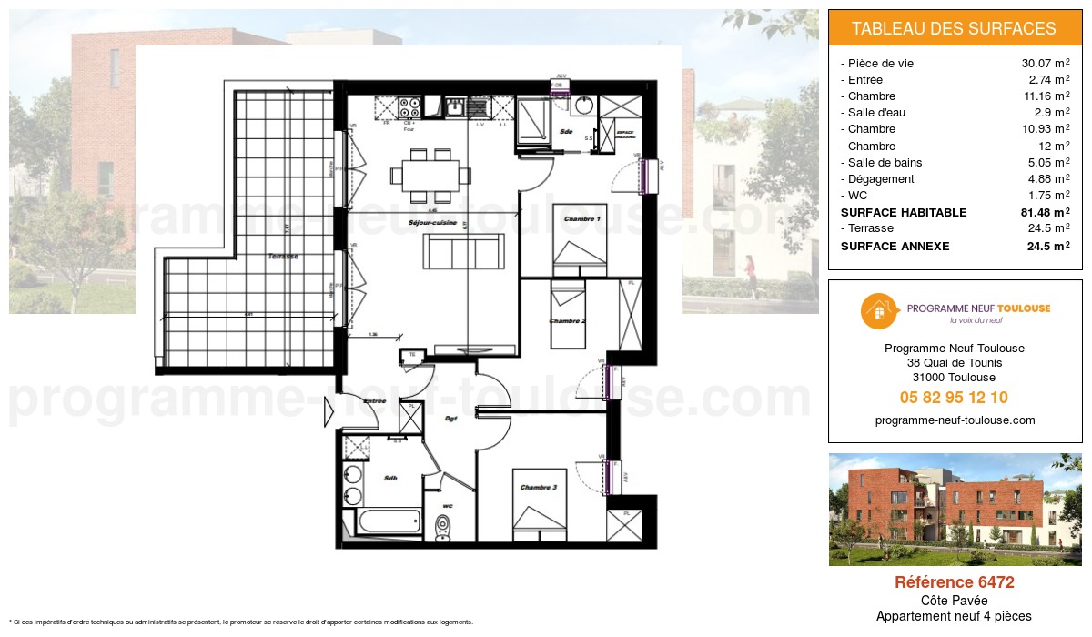 Plan pour un Appartement neuf de  81.48m² à
					Côte Pavée