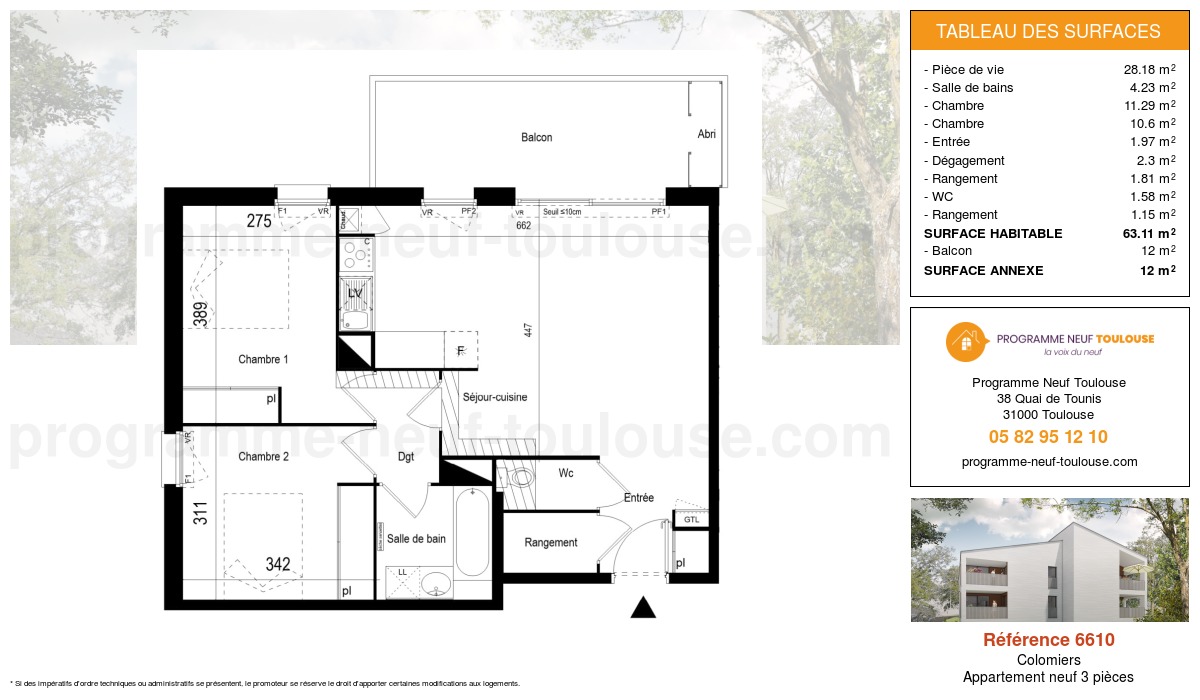Plan pour un Appartement neuf de  61.96m² à
					Colomiers