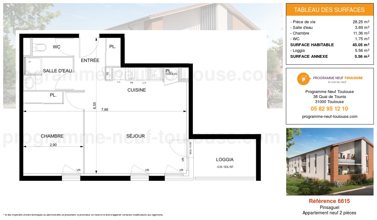 Plan pour un Appartement neuf de  45.05m² à
					Pinsaguel