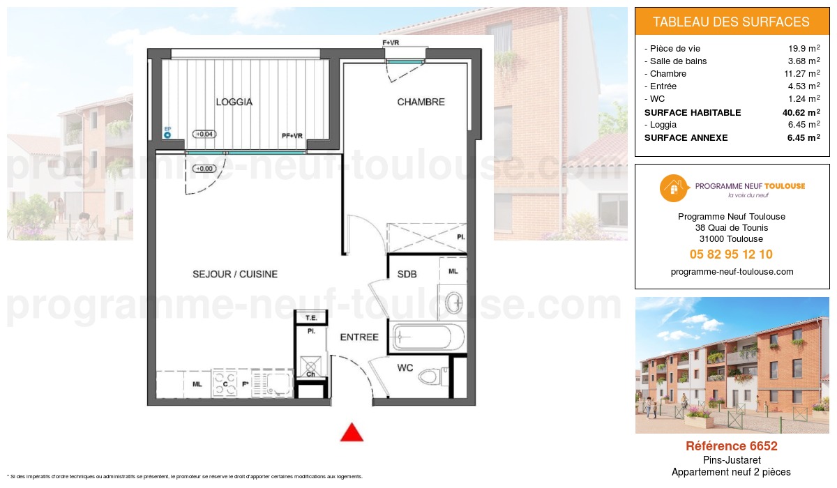 Plan pour un Appartement neuf de  40.62m² à
					Pins-Justaret