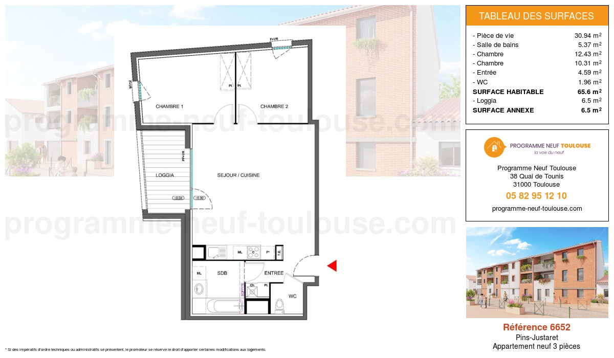 Plan pour un Appartement neuf de  65.6m² à
					Pins-Justaret