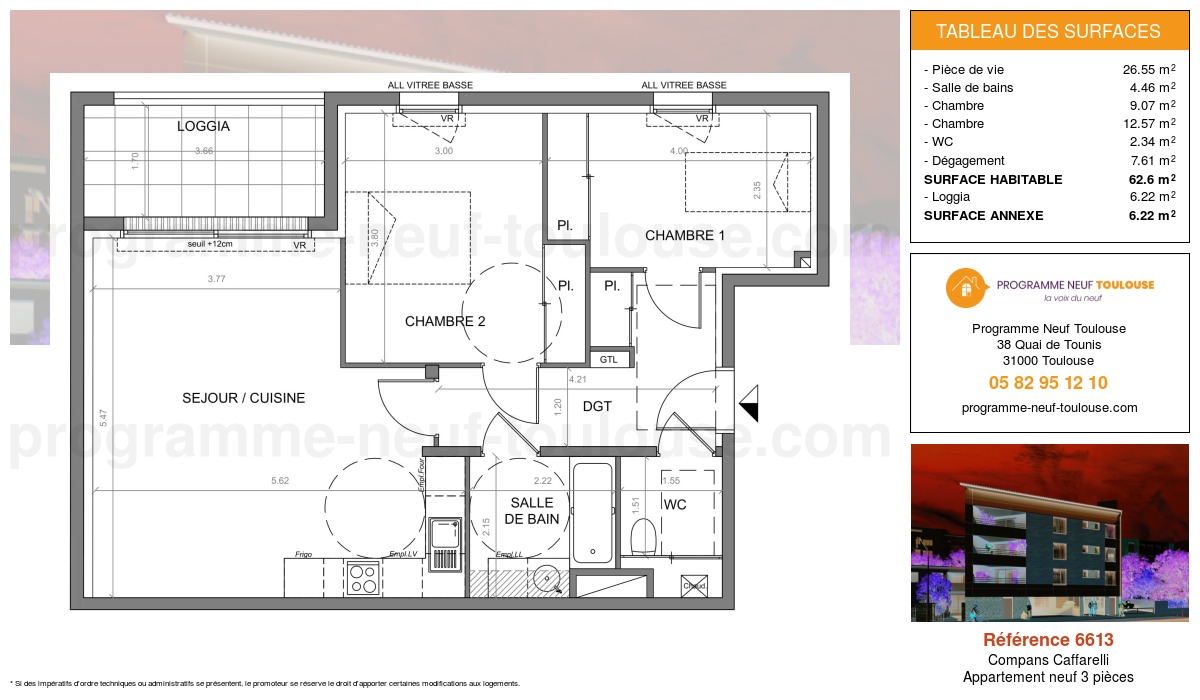 Plan pour un Appartement neuf de  62.6m² à
					Compans Caffarelli