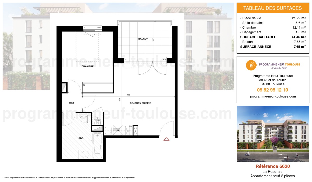 Plan pour un Appartement neuf de  41.46m² à
					La Roseraie