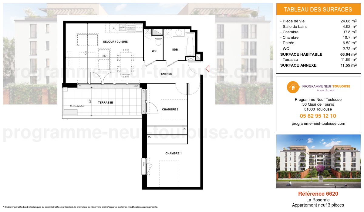 Plan pour un Appartement neuf de  66.64m² à
					La Roseraie
