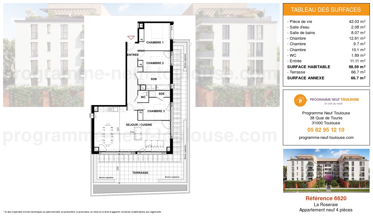 Plan pour un Appartement neuf de  98.59m² à
					La Roseraie
