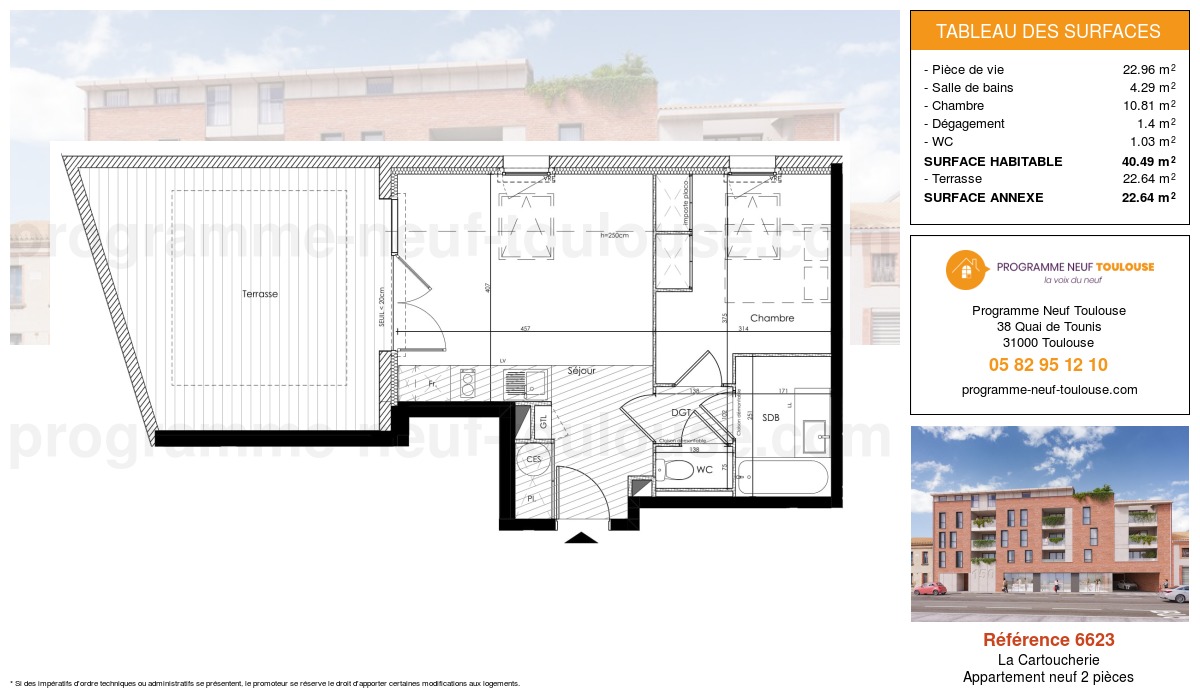 Plan pour un Appartement neuf de  40.5m² à
					La Cartoucherie
