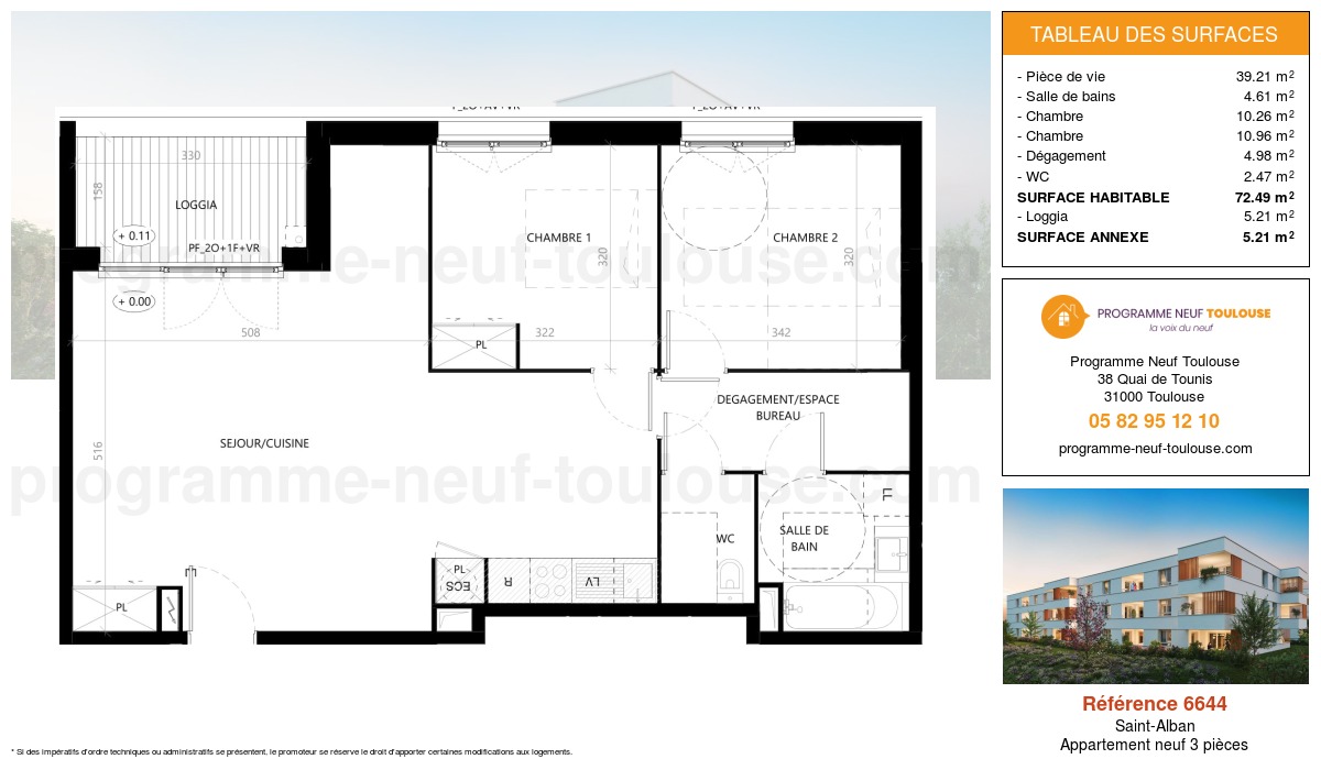 Plan pour un Appartement neuf de  72.49m² à
					Saint-Alban