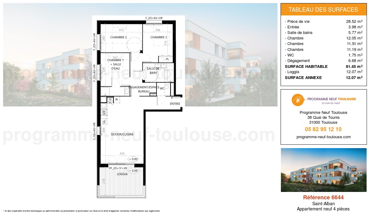 Plan pour un Appartement neuf de  81.45m² à
					Saint-Alban