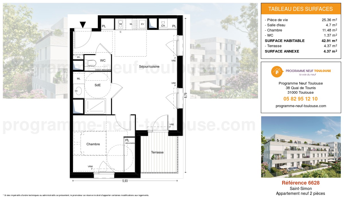 Plan pour un Appartement neuf de  42.91m² à
					Saint-Simon