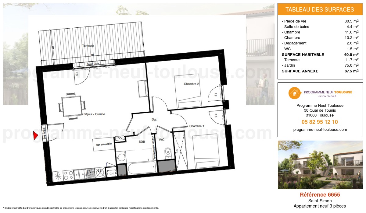 Plan pour un Appartement neuf de  60.8m² à
					Saint-Simon