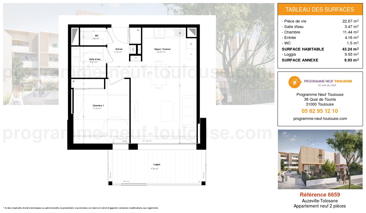 Plan pour un Appartement neuf de  43.24m² à
					Auzeville-Tolosane
