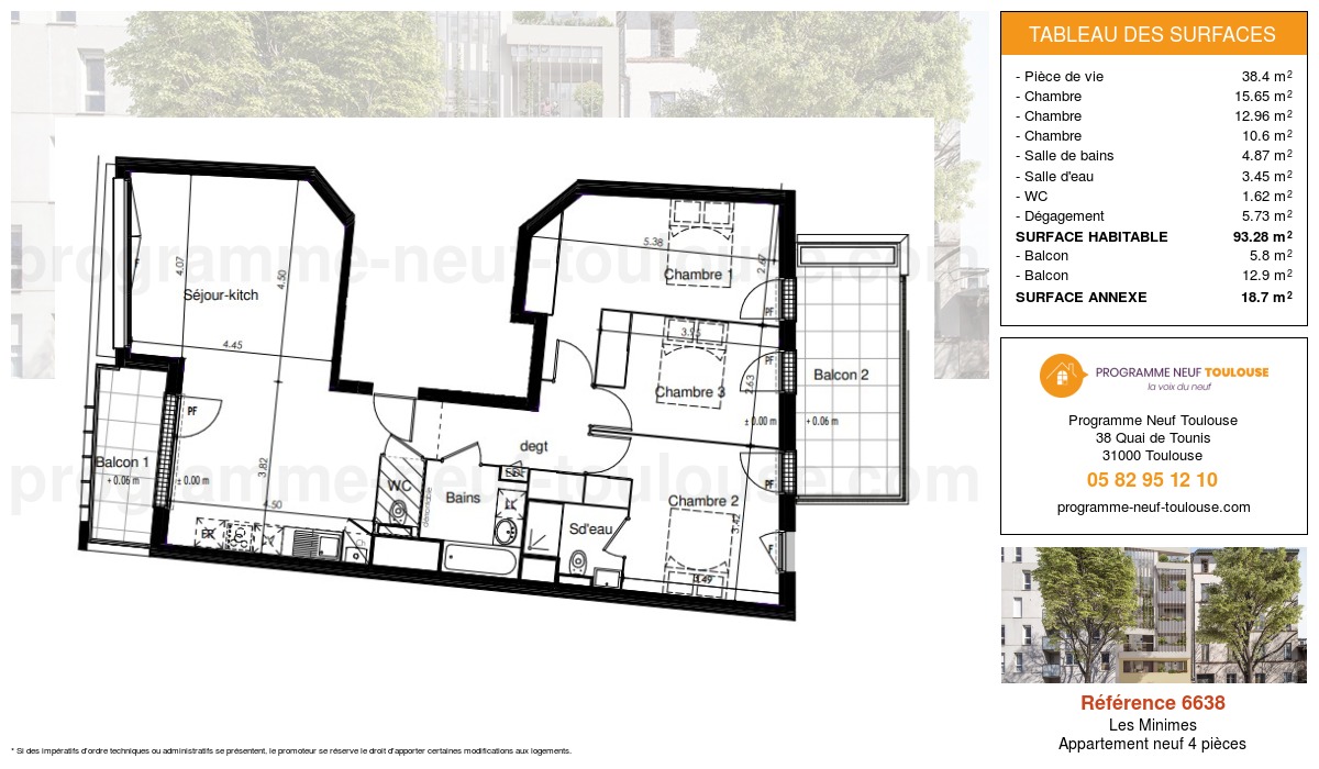 Plan pour un Appartement neuf de  93.28m² à
					Les Minimes