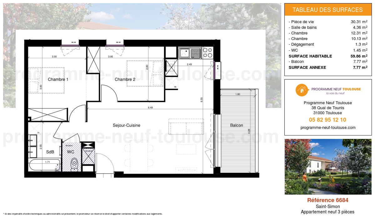 Plan pour un Appartement neuf de  59.87m² à
					Saint-Simon