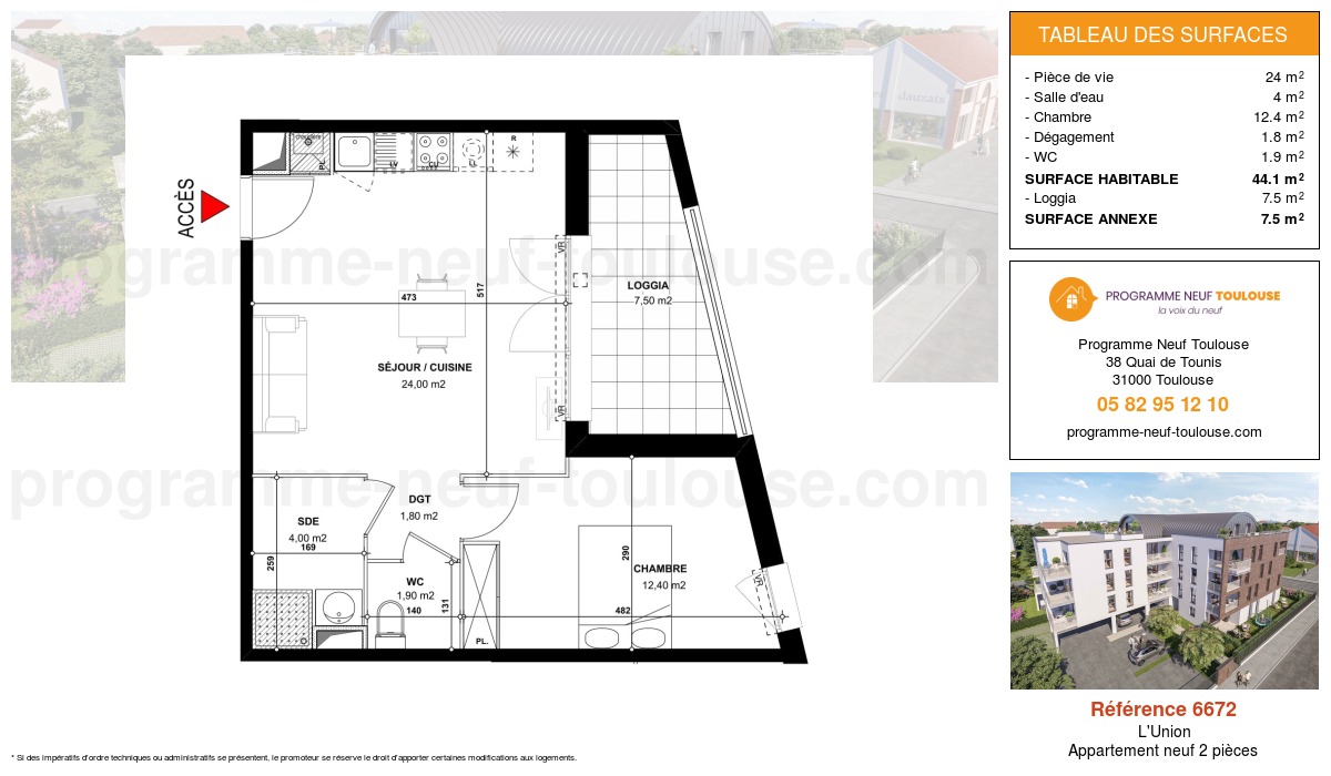 Plan pour un Appartement neuf de  44.1m² à
					L'Union