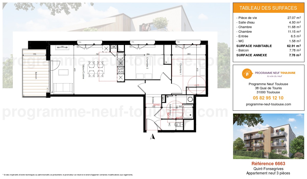 Plan pour un Appartement neuf de  62.91m² à
					Quint-Fonsegrives