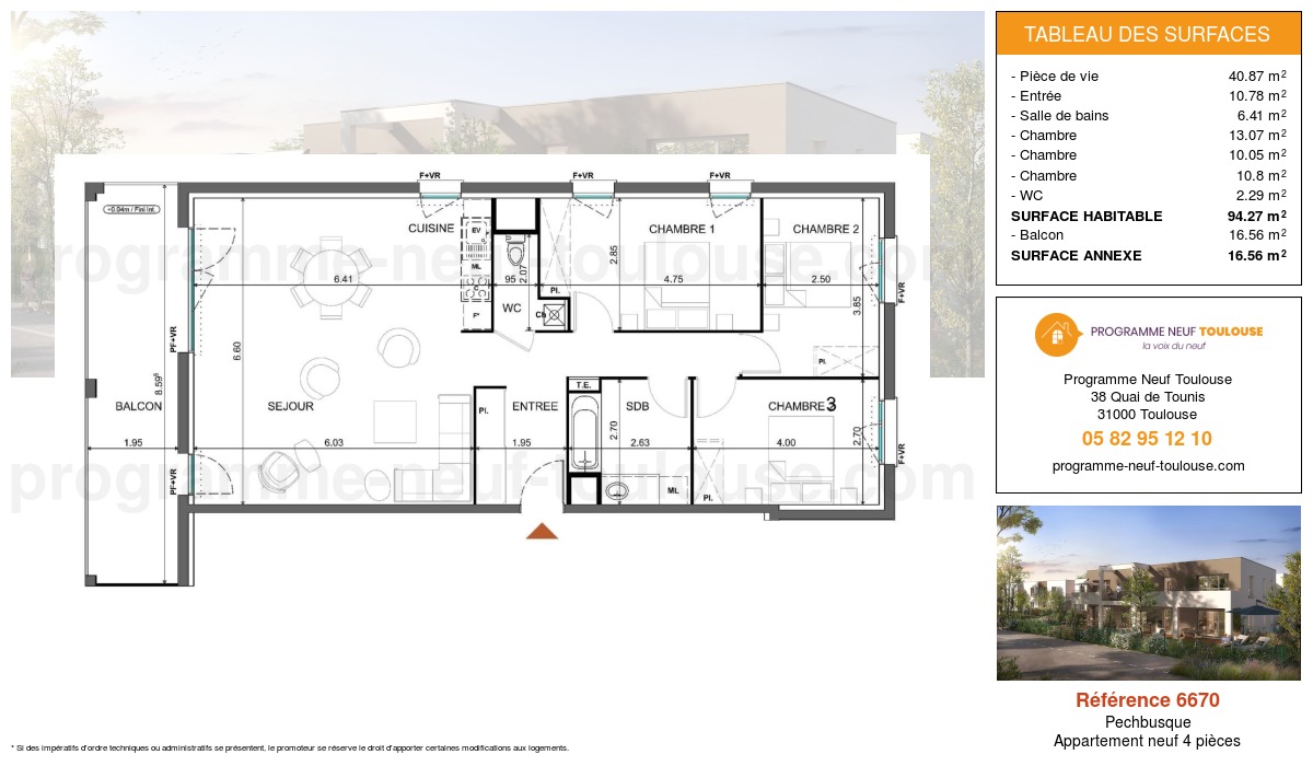 Plan pour un Appartement neuf de  94.27m² à
					Pechbusque
