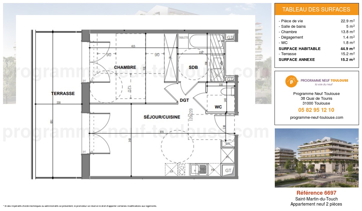 Plan pour un Appartement neuf de  45m² à
					Saint-Martin-du-Touch