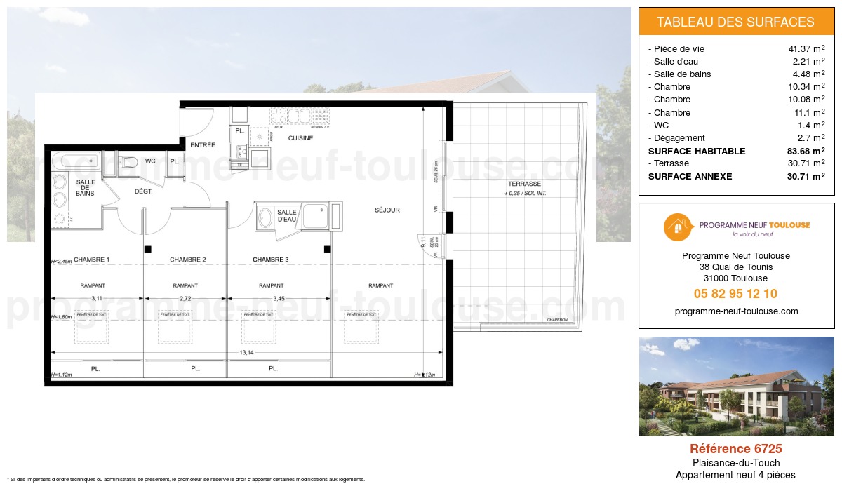 Plan pour un Appartement neuf de  83.68m² à
					Plaisance-du-Touch