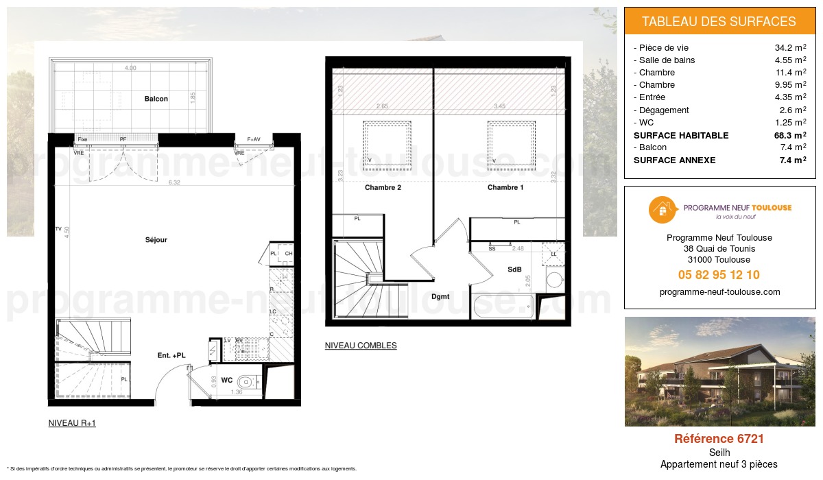 Plan pour un Appartement neuf de  68.3m² à
					Seilh