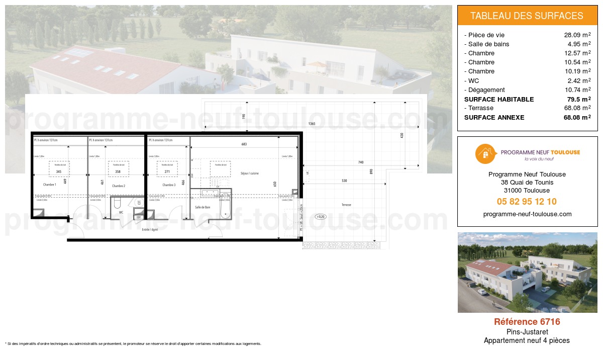 Plan pour un Appartement neuf de  79.5m² à
					Pins-Justaret